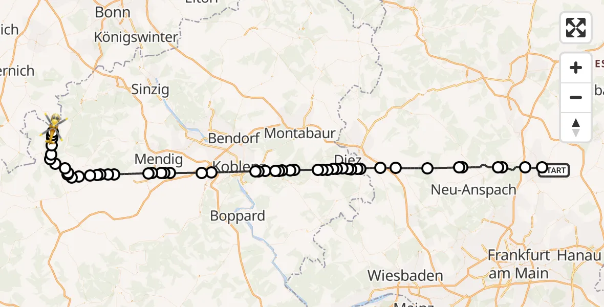 Flugroute Ambulanzhubschrauber Friedberg (Hessen) - Schuld, 15 April 2026, 15:01