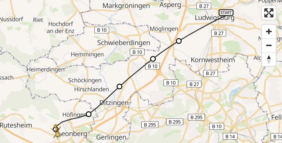 Flugroute Rettungshubschrauber Ludwigsburg - Leonberg Hospital, 15 April 2026, 15:11