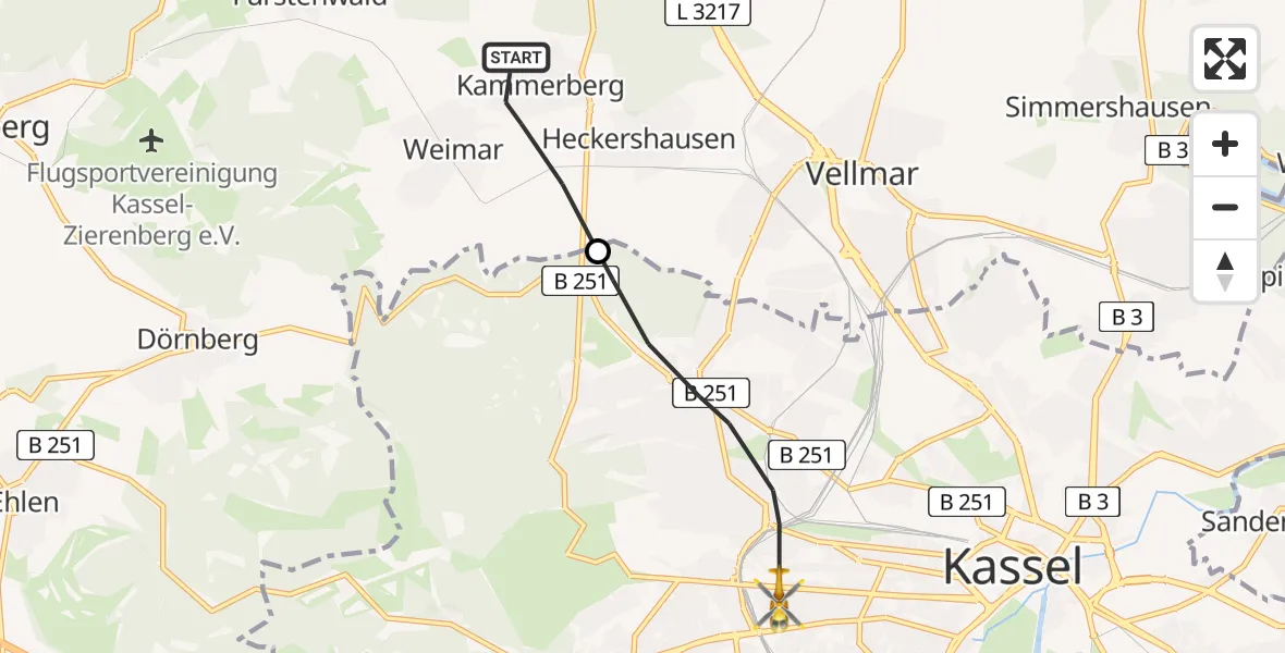 Flugroute Rettungshubschrauber Ahnatal - Kassel, 15 April 2026, 15:29