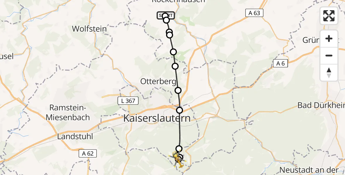 Flugroute Rettungshubschrauber Imsweiler UL - Kaiserslautern, 15 April 2026, 15:29