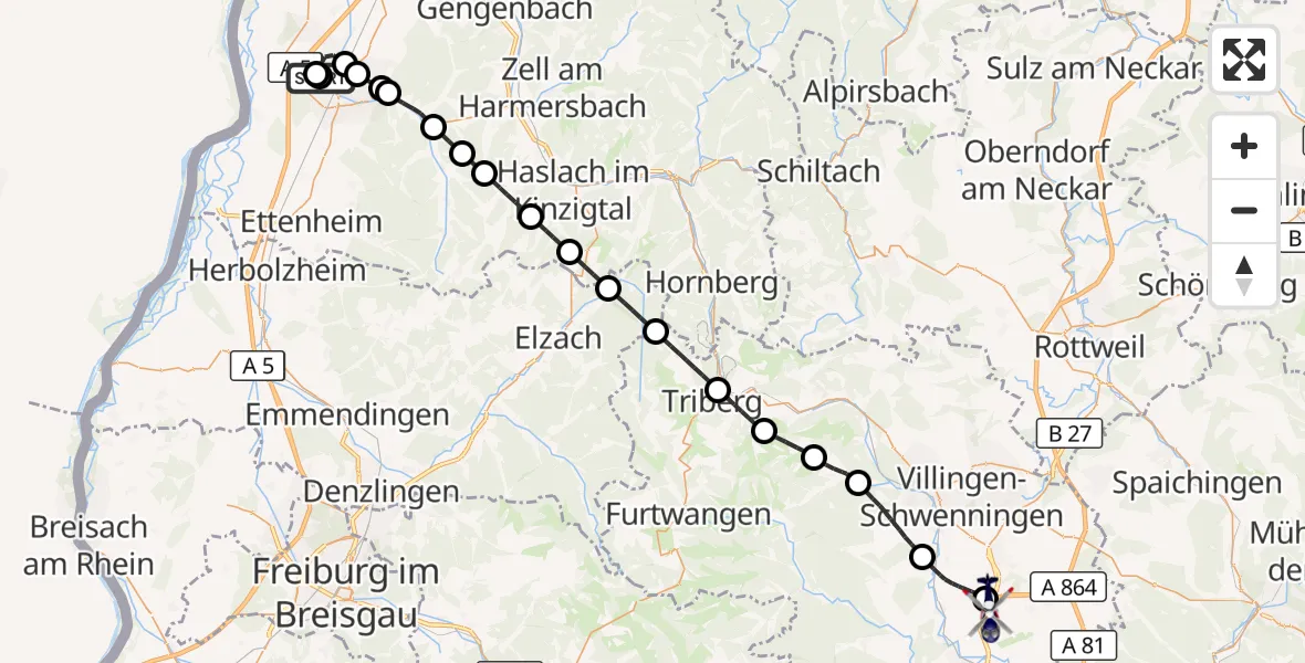 Flugroute Polizeihubschrauber Lahr Flughafen - Donaueschingen-Villingen Flugplatz, 15 April 2026, 15:32