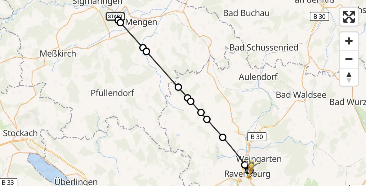 Flugroute Rettungshubschrauber Sigmaringendorf - Sankt Elisabeth Hospital, 15 April 2026, 15:34