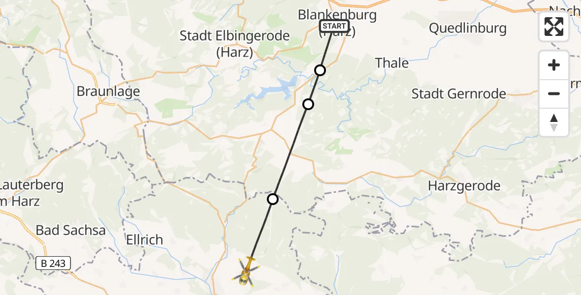 Flugroute Rettungshubschrauber Blankenburg (Harz) - Harztor, 15 April 2026, 15:37