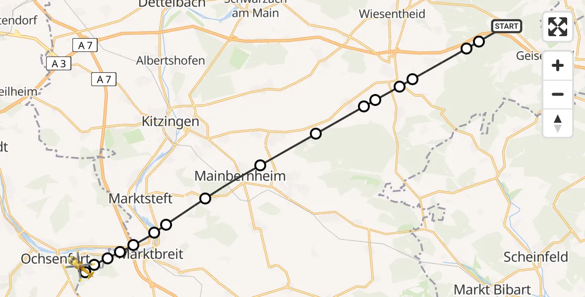 Flugroute Rettungshubschrauber Geiselwind - Ochsenfurt Hospital, 15 April 2026, 15:38