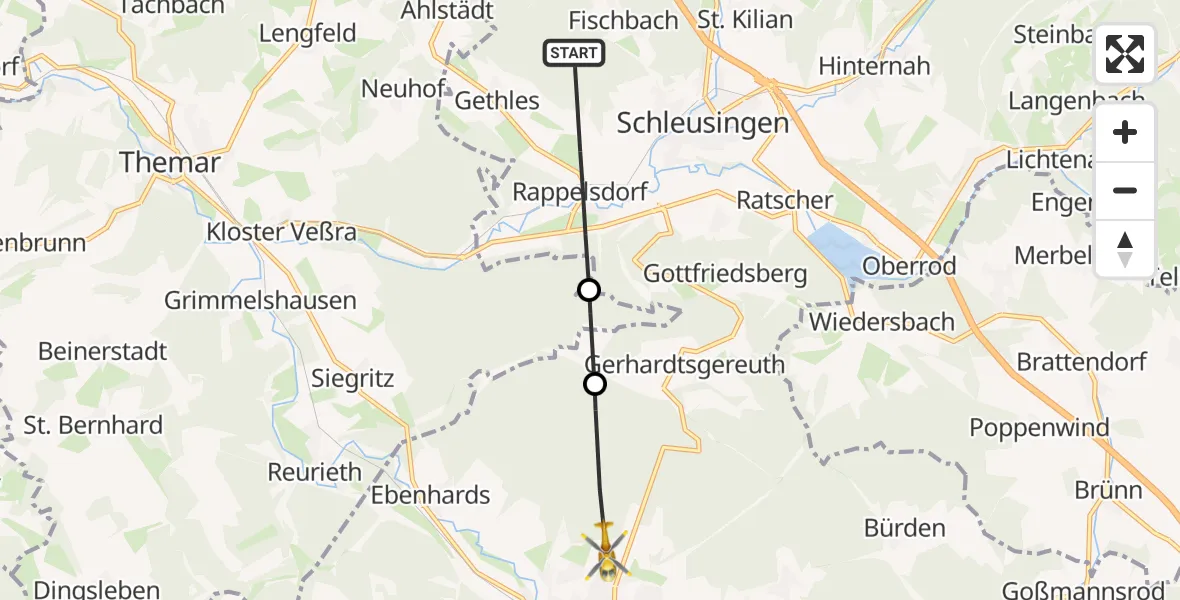 Flugroute Rettungshubschrauber Schleusingen - Hildburghausen, 15 April 2026, 15:38