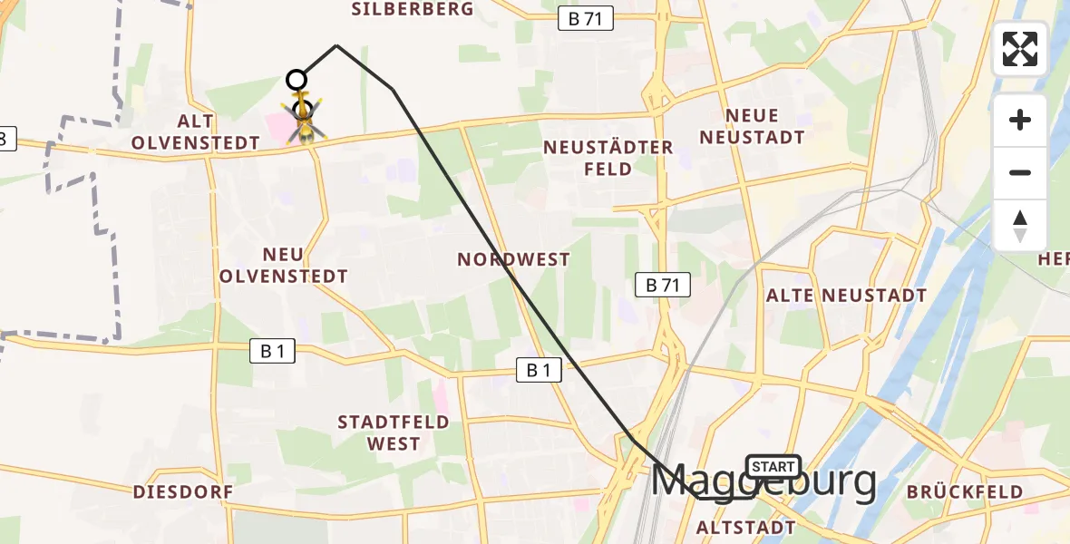 Flugroute Rettungshubschrauber Magdeburg - Magdeburg Hospital, 15 April 2026, 15:57