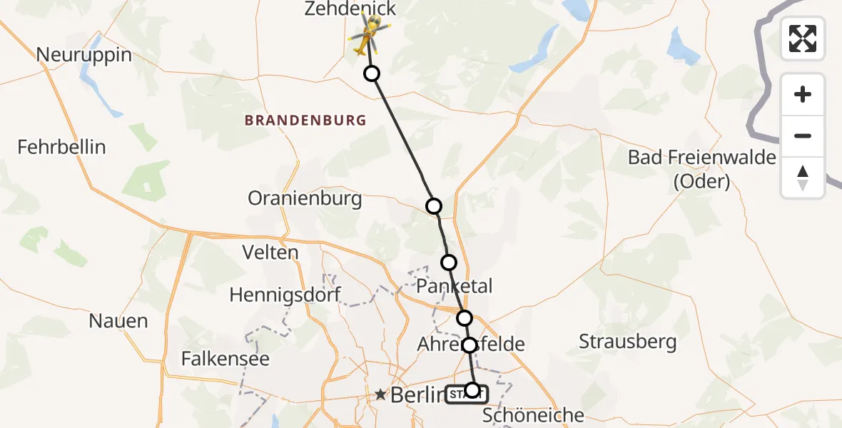 Routekaart van de vlucht: Rettungshubschrauber nach Zehdenick