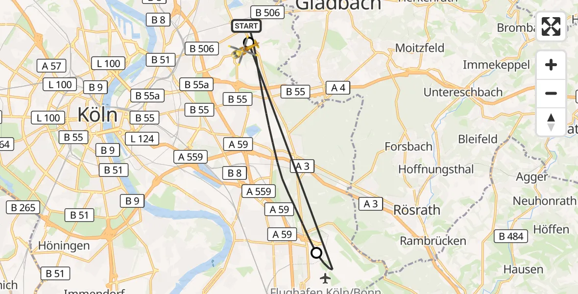 Flugroute Rettungshubschrauber Köln - Köln, 15 April 2026, 16:02