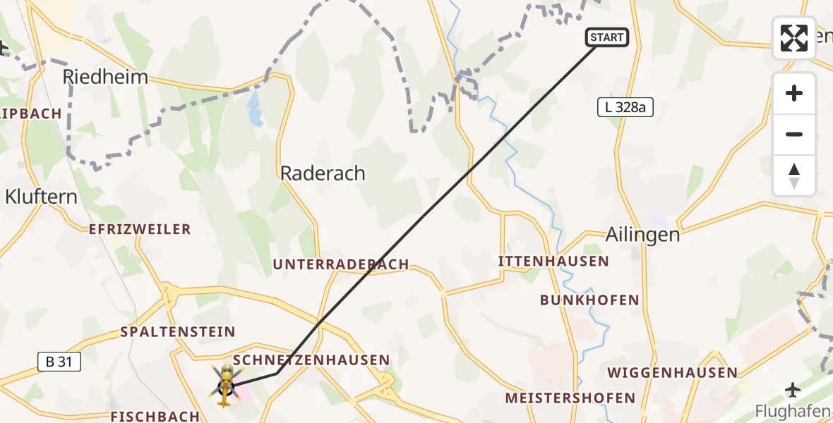 Flugroute Rettungshubschrauber Friedrichshafen - Friedrichshafen Hospital, 15 April 2026, 16:12
