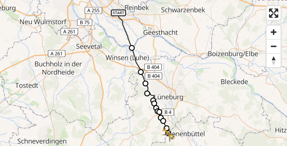Flugroute Rettungshubschrauber Hamburg - Bienenbüttel, 15 April 2026, 16:12
