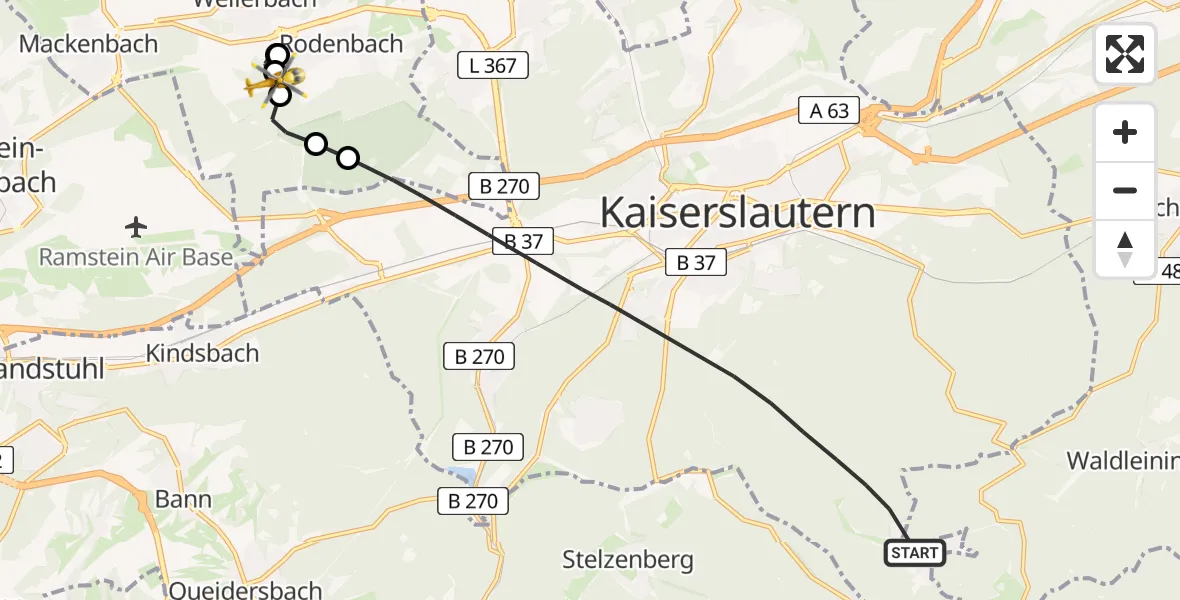 Flugroute Rettungshubschrauber Kaiserslautern - Weilerbach, 15 April 2026, 16:12