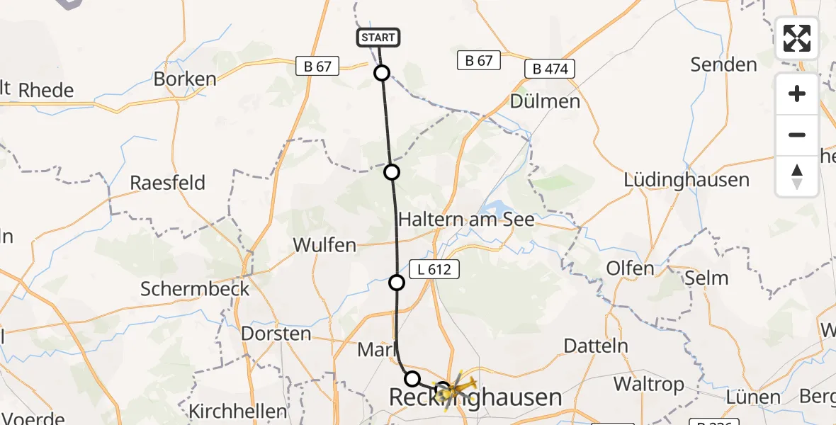 Flugroute Rettungshubschrauber Coesfeld - Recklinghausen, 15 April 2026, 16:18