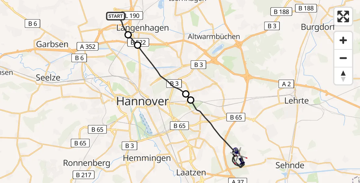 Flugroute Polizeihubschrauber Flughafen Hannover - Sehnde, 15 April 2026, 16:30