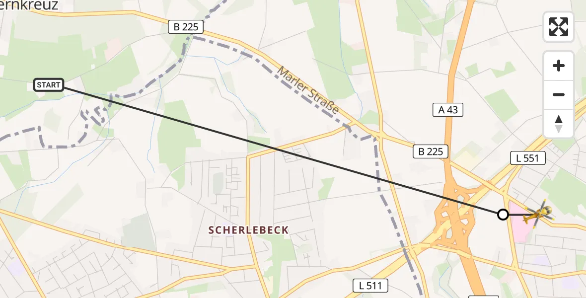 Flugroute Rettungshubschrauber Marl - Recklinghausen, 15 April 2026, 16:30