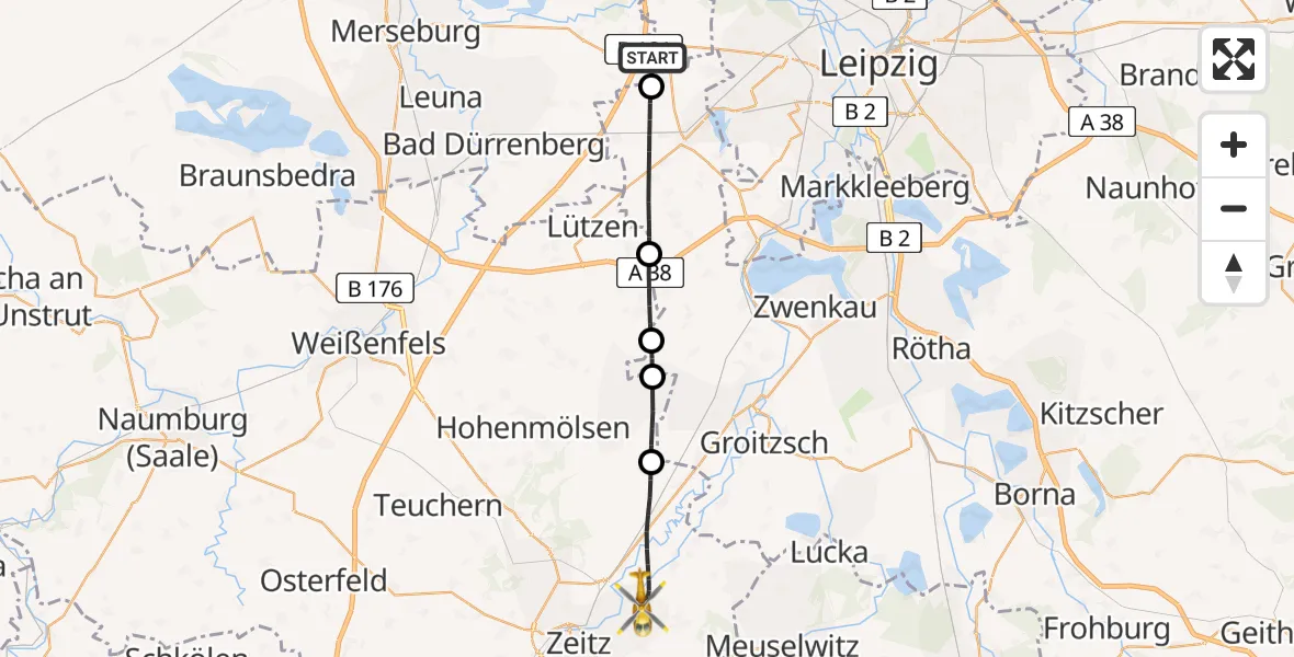 Flugroute Rettungshubschrauber Schkeuditz - Elsteraue, 15 April 2026, 16:31