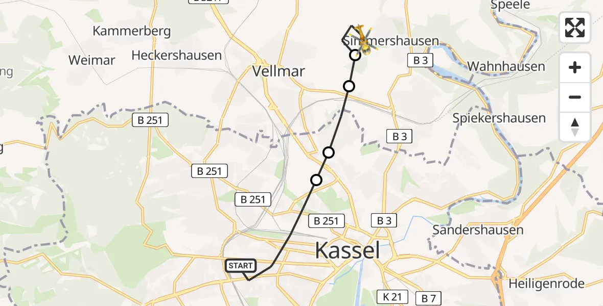 Flugroute Rettungshubschrauber Kassel - Fuldatal, 15 April 2026, 16:33