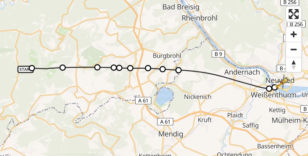 Flugroute Ambulanzhubschrauber Kesseling - Neuwied, 15 April 2026, 16:33