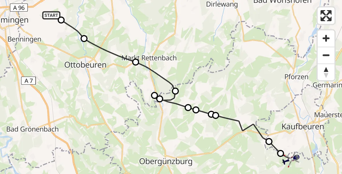 Flugroute Polizeihubschrauber Memmingen Allgau Flughafen - Ruderatshofen, 15 April 2026, 16:38