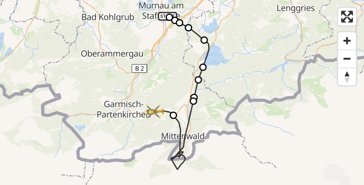 Flugroute Rettungshubschrauber Murnau Accident Hospital - Garmisch-Partenkirchen, 15 April 2026, 16:46