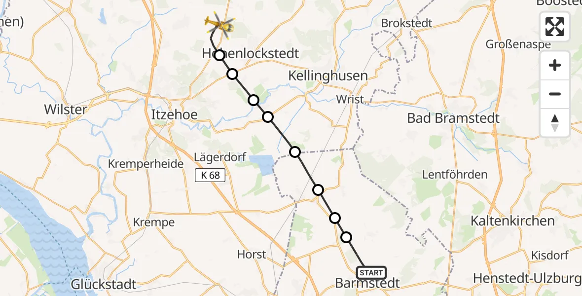 Flugroute Rettungshubschrauber Barmstedt - Itzehoe Hungriger Wolf Flugplatz, 15 April 2026, 16:50
