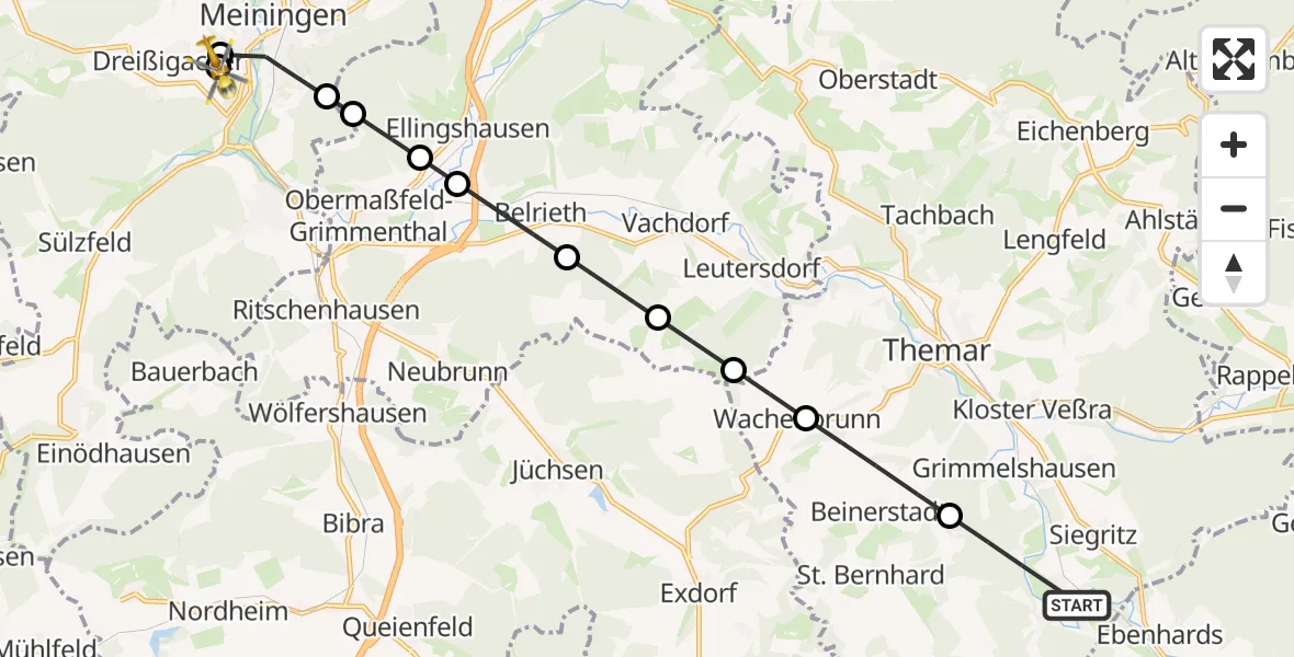 Flugroute Rettungshubschrauber Reurieth - Helios Clinic Meiningen, 15 April 2026, 16:57