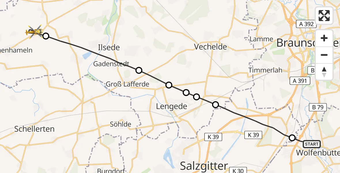 Flugroute Rettungshubschrauber Wolfenbüttel - Hohenhameln, 15 April 2026, 16:58