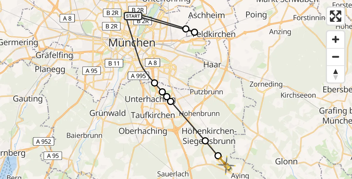 Flugroute Rettungshubschrauber München - Aying, 15 April 2026, 16:58