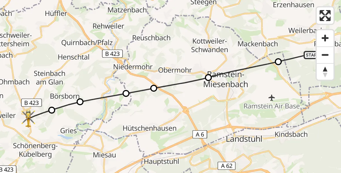 Flugroute Rettungshubschrauber Weilerbach - Brücken (Pfalz), 15 April 2026, 17:04