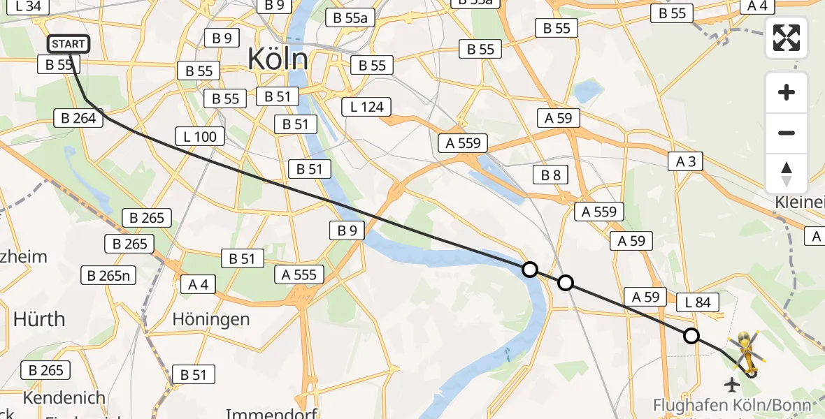 Flugroute Rettungshubschrauber Köln - Köln Bonn Flughafen, 15 April 2026, 17:04