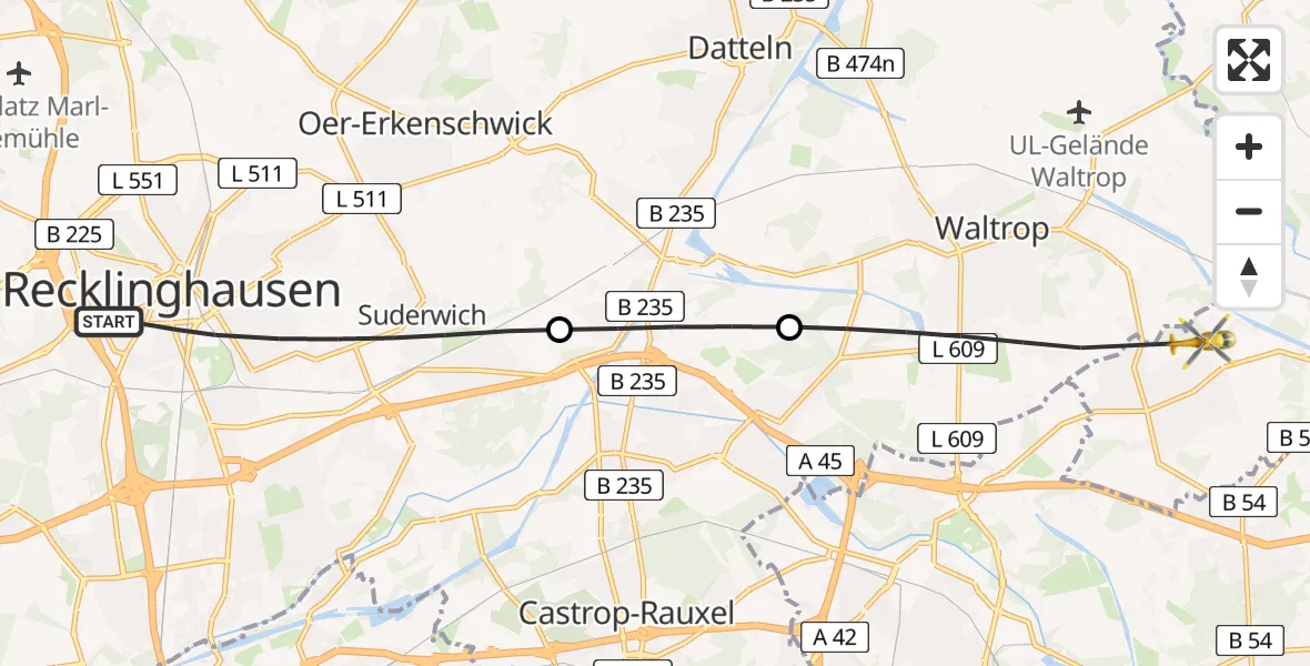 Flugroute Rettungshubschrauber Recklinghausen - Lünen, 15 April 2026, 17:09
