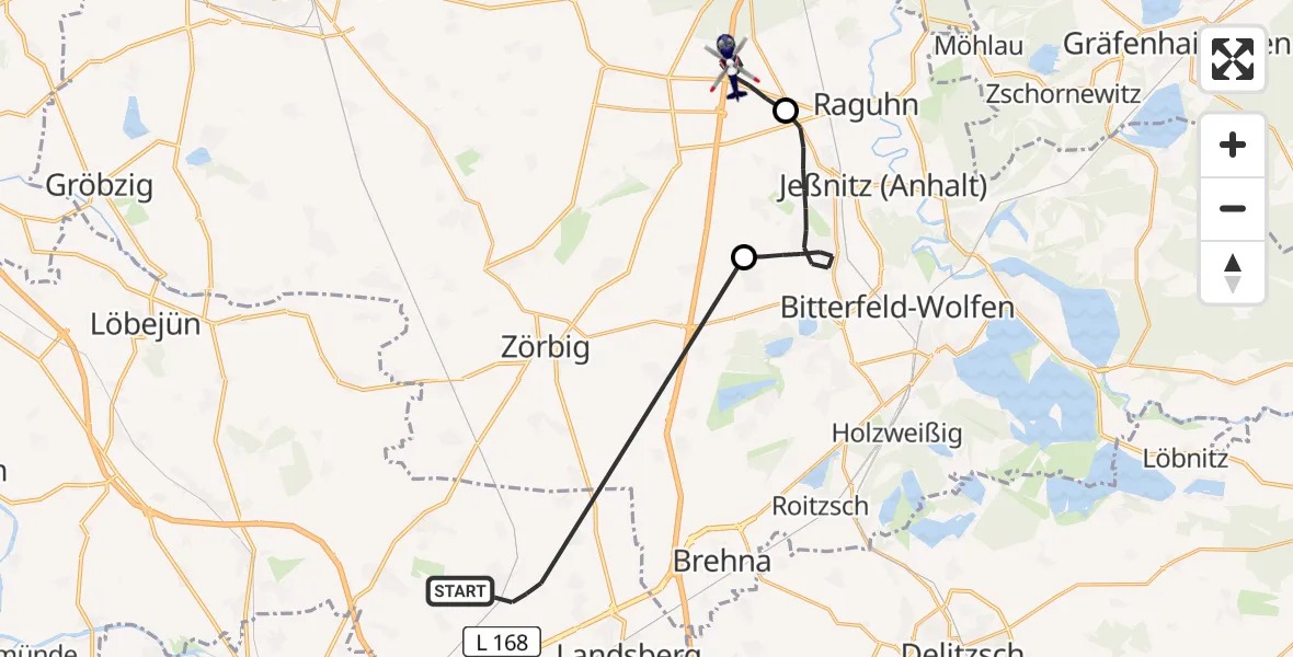 Flugroute Polizeihubschrauber Landsberg - Raguhn-Jeßnitz, 15 April 2026, 17:20