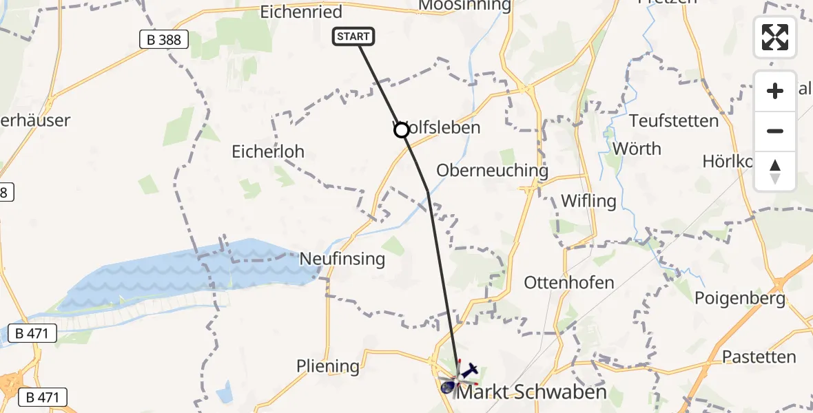 Flugroute Polizeihubschrauber Moosinning - Markt Schwaben, 15 April 2026, 17:19