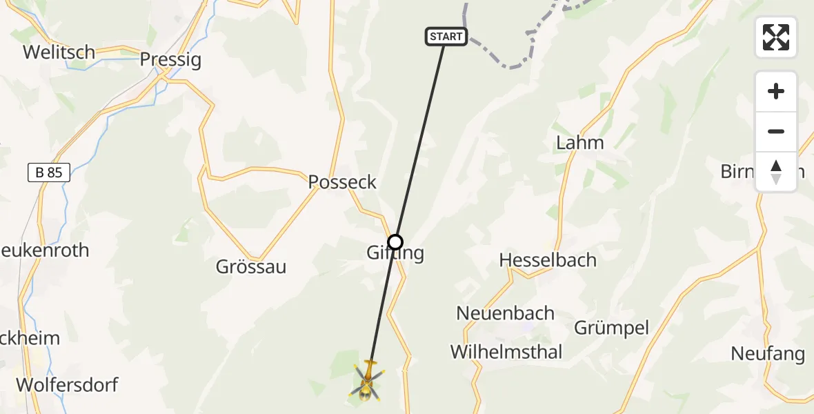 Flugroute Rettungshubschrauber Pressig - Wilhelmsthal, 15 April 2026, 17:19