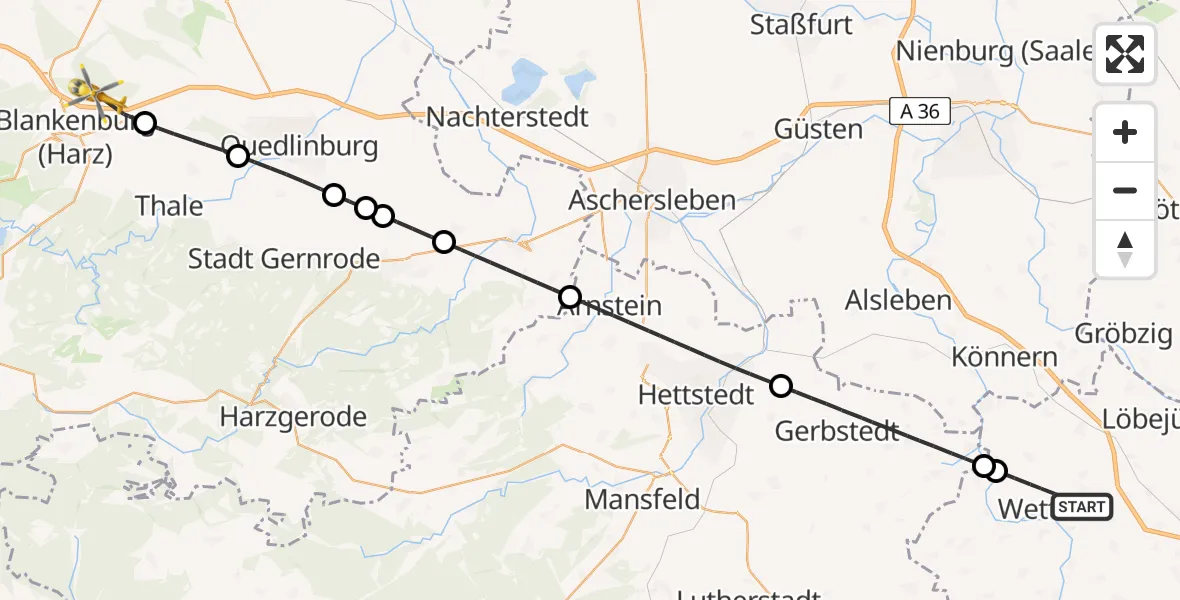 Flugroute Rettungshubschrauber Wettin-Löbejün - Blankenburg (Harz), 15 April 2026, 17:27