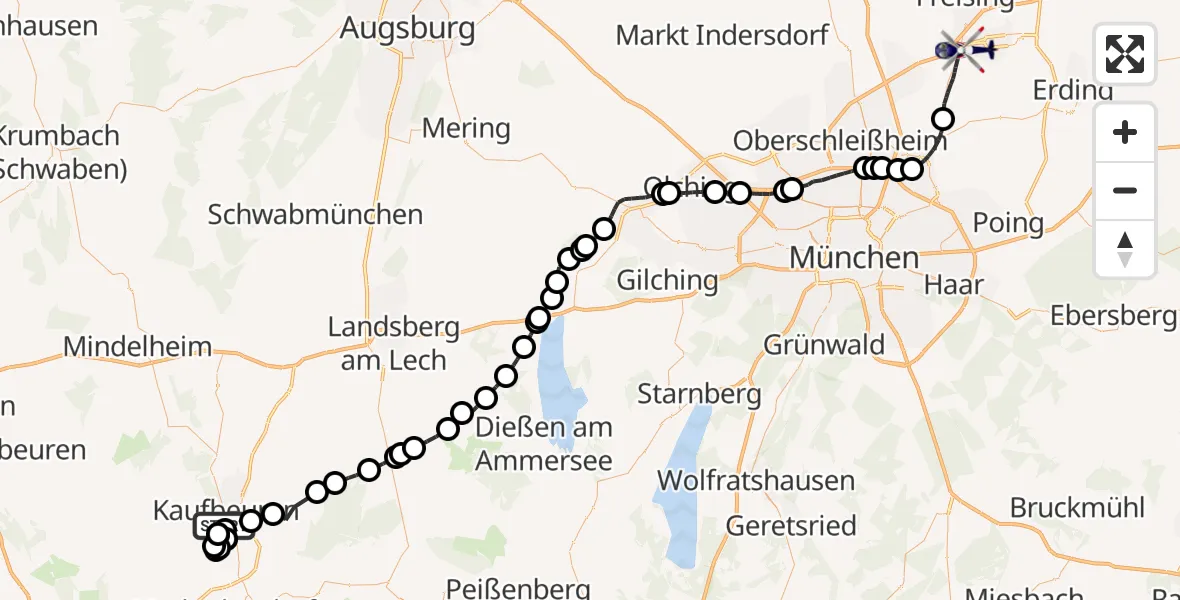Flugroute Polizeihubschrauber Kaufbeuren - Hallbergmoos, 15 April 2026, 17:30