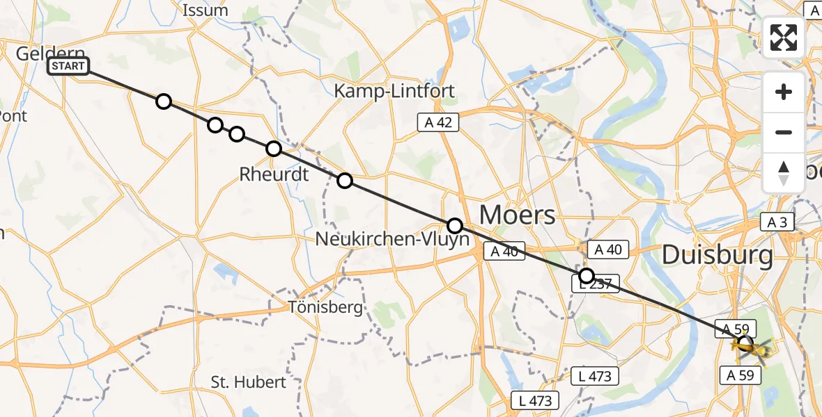 Flugroute Rettungshubschrauber Geldern - Sana Clinic Duisburg Hubschrauberlandeplatz, 15 April 2026, 17:33