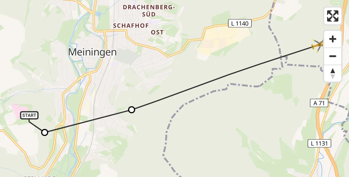 Flugroute Rettungshubschrauber Helios Clinic Meiningen - Rohr, 15 April 2026, 17:34