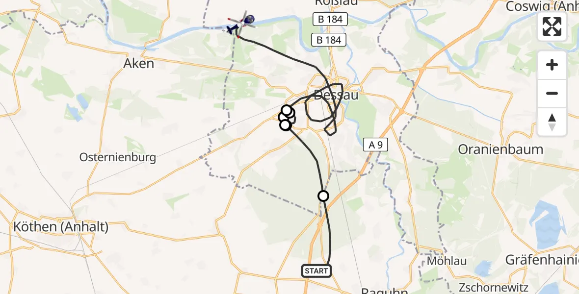 Flugroute Polizeihubschrauber Raguhn-Jeßnitz - Dessau-Roßlau, 15 April 2026, 17:37