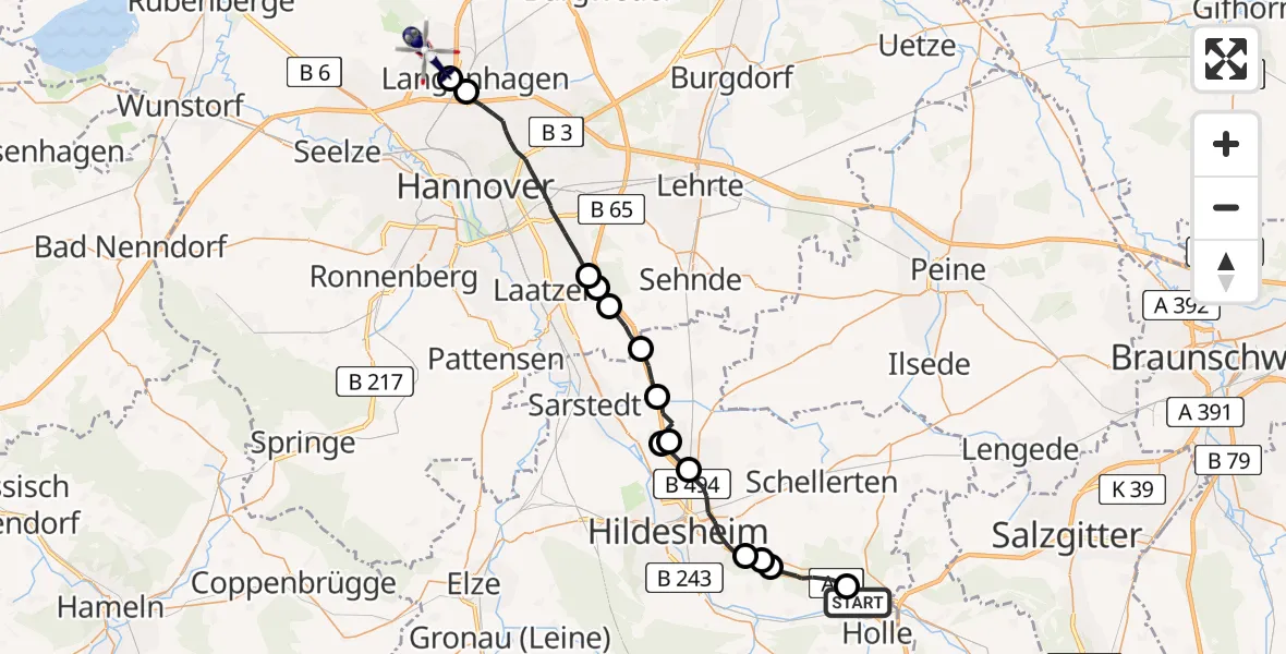 Flugroute Polizeihubschrauber Holle - Flughafen Hannover, 15 April 2026, 17:37