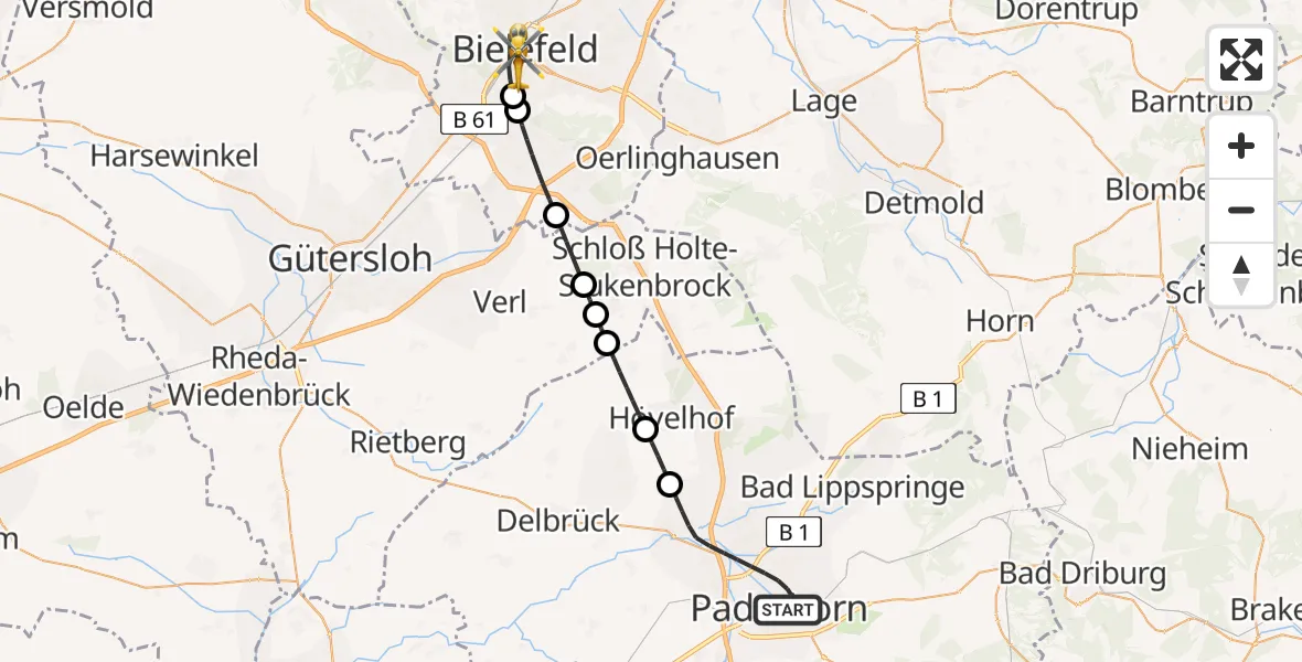 Flugroute Rettungshubschrauber Paderborn - Bielefeld, 15 April 2026, 17:41