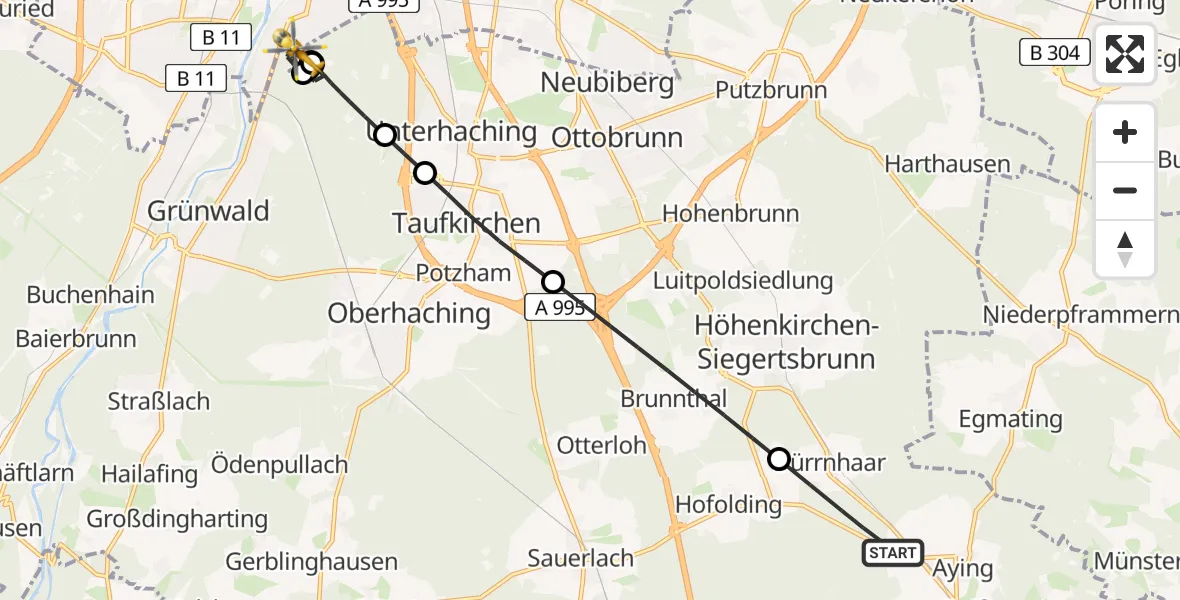 Flugroute Rettungshubschrauber Aying - ADAC Air Rescue Center Hubschrauberlandeplatz (Christoph 1), 15 April 2026, 17:43