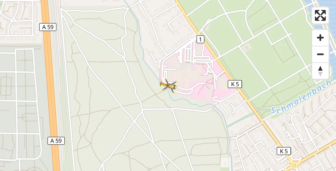 Flugroute Rettungshubschrauber Sana Clinic Duisburg Hubschrauberlandeplatz - Sana Clinic Duisburg Hubschrauberlandeplatz, 15 April 2026, 17:44