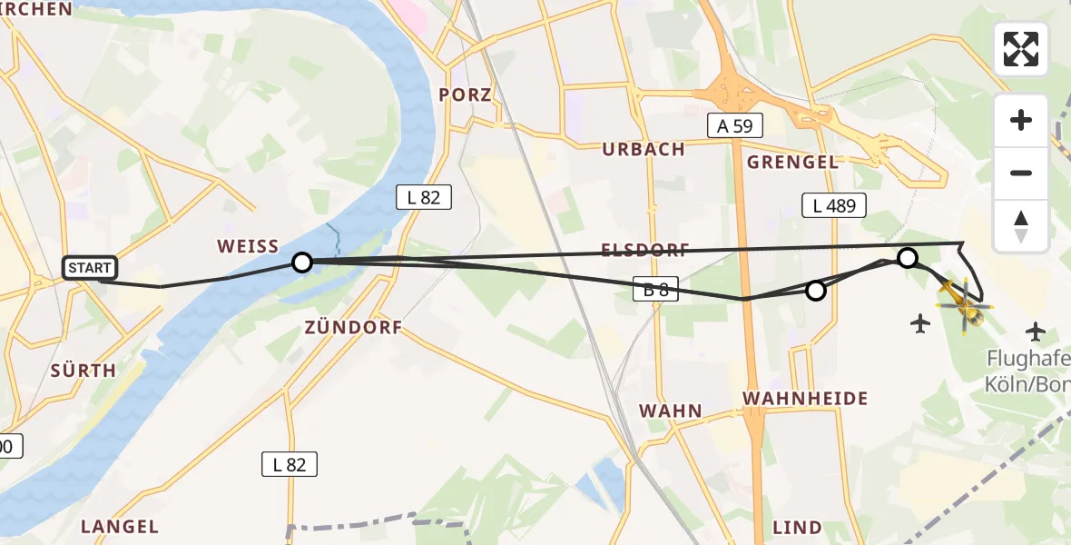 Flugroute Ambulanzhubschrauber Köln - Köln Bonn Flughafen, 15 April 2026, 17:45