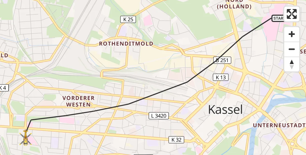 Flugroute Rettungshubschrauber Kassel - Kassel, 15 April 2026, 17:46