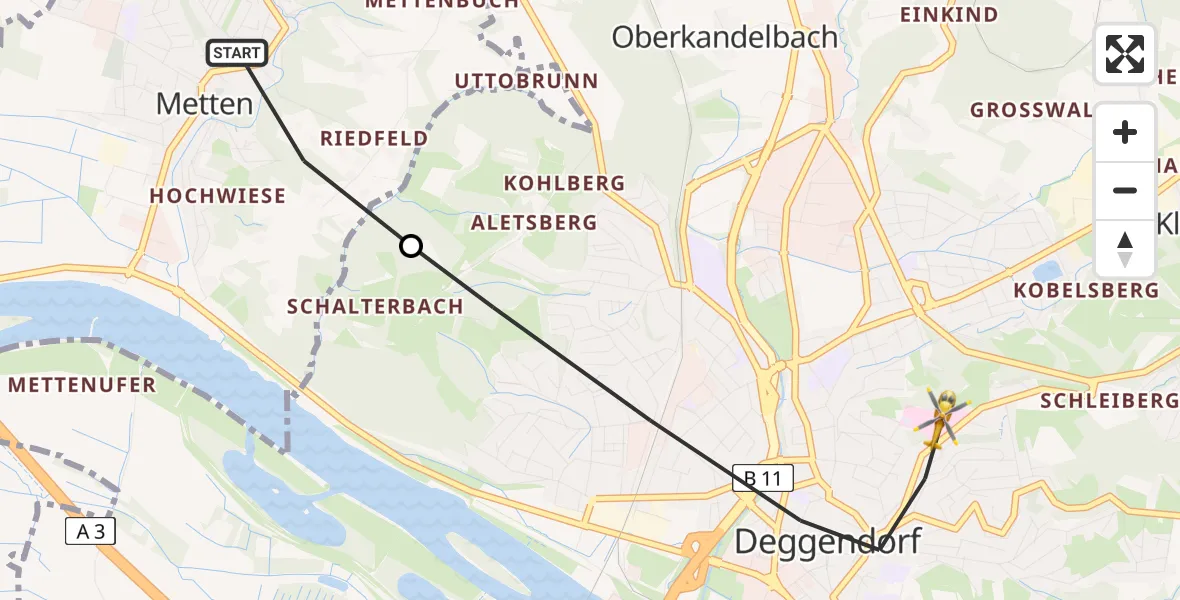 Flugroute Rettungshubschrauber Metten - Deggendorf, 15 April 2026, 17:47