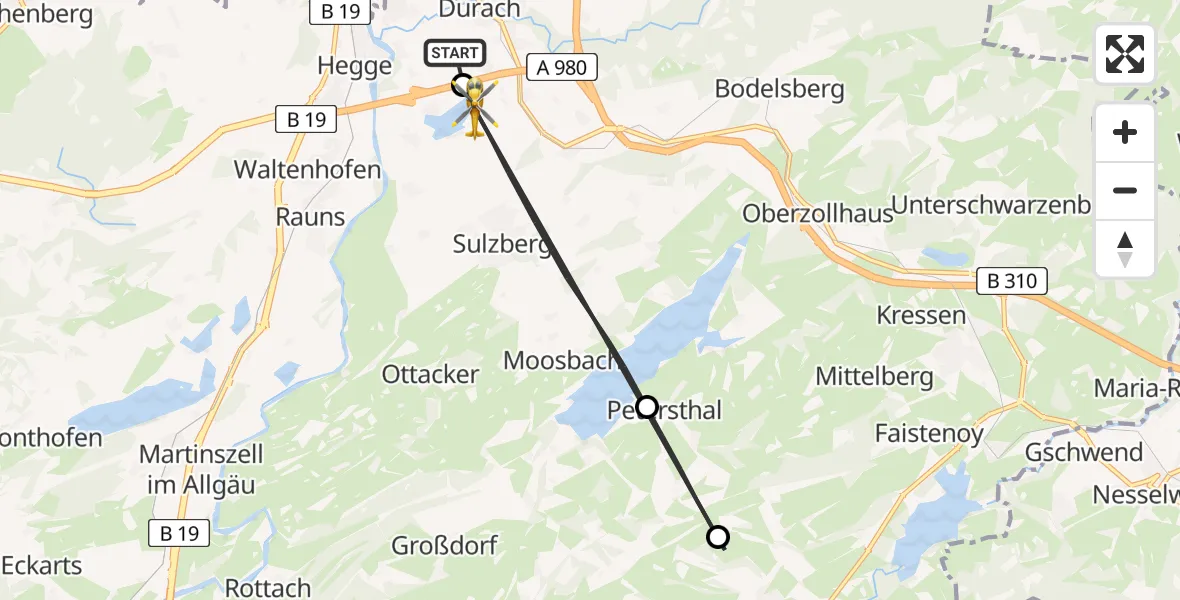 Flugroute Rettungshubschrauber Kempten-Durach Flugplatz - Sulzberg, 15 April 2026, 18:03