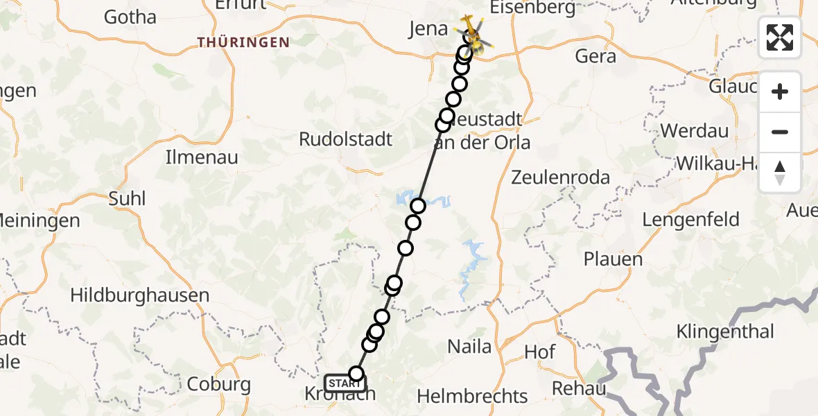 Flugroute Rettungshubschrauber Kronach - Jena-Schöngleina Flugplatz, 15 April 2026, 18:07
