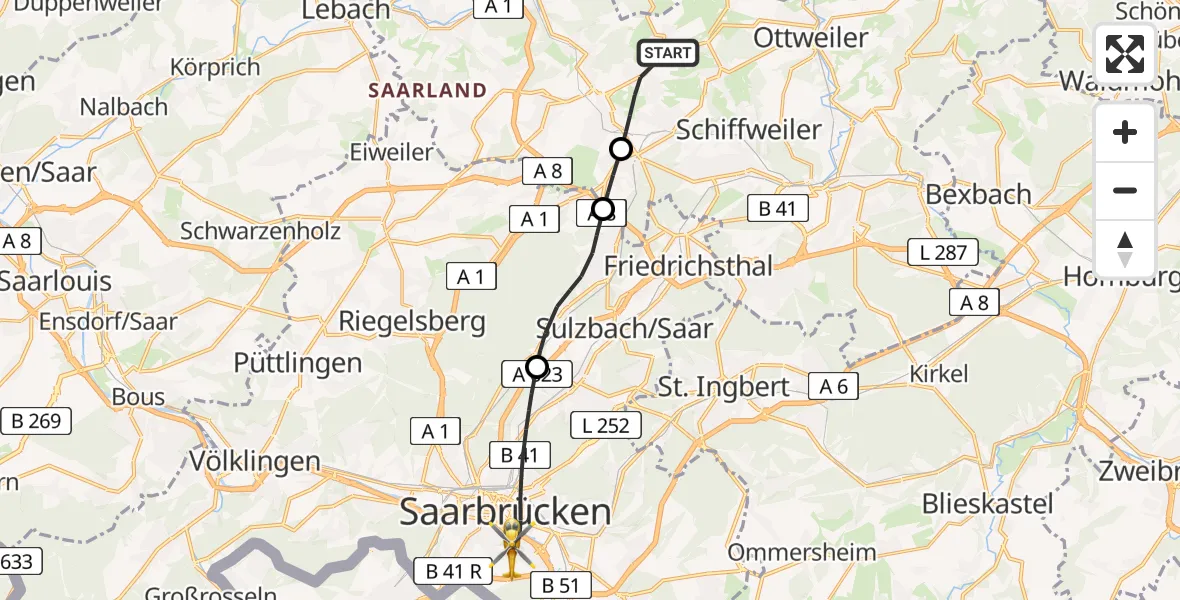 Flugroute Rettungshubschrauber Illingen - Saarbrücken, 15 April 2026, 18:08