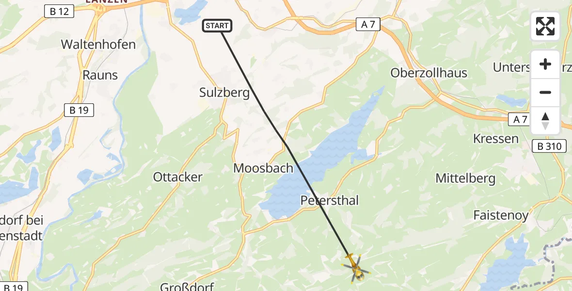Flugroute Rettungshubschrauber Sulzberg - Wertach, 15 April 2026, 18:08