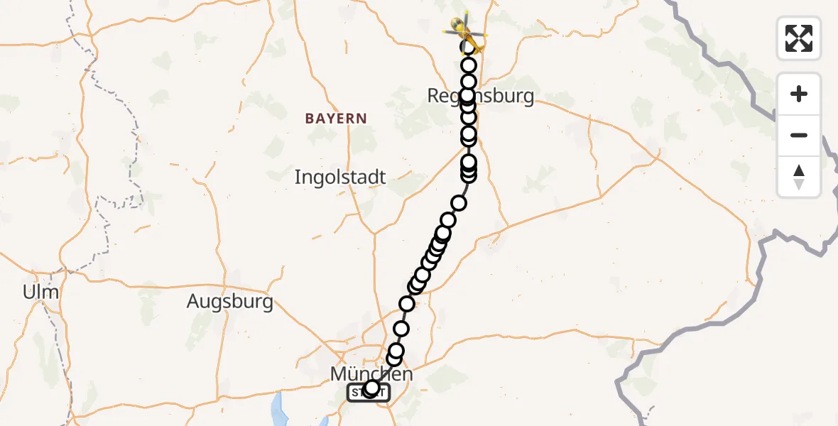 Flugroute Rettungshubschrauber ADAC Air Rescue Center Hubschrauberlandeplatz (Christoph 1) - Burglengenfeld, 15 April 2026, 18:16